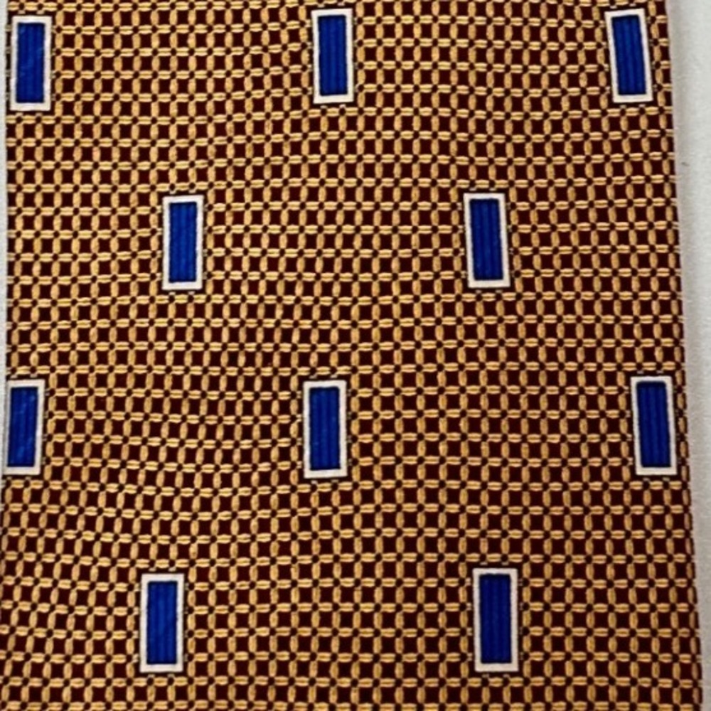 Renato Casati Italy Mode Silk Tie Gold Blue Geometric Pattern NWT - Picture 2 of 6